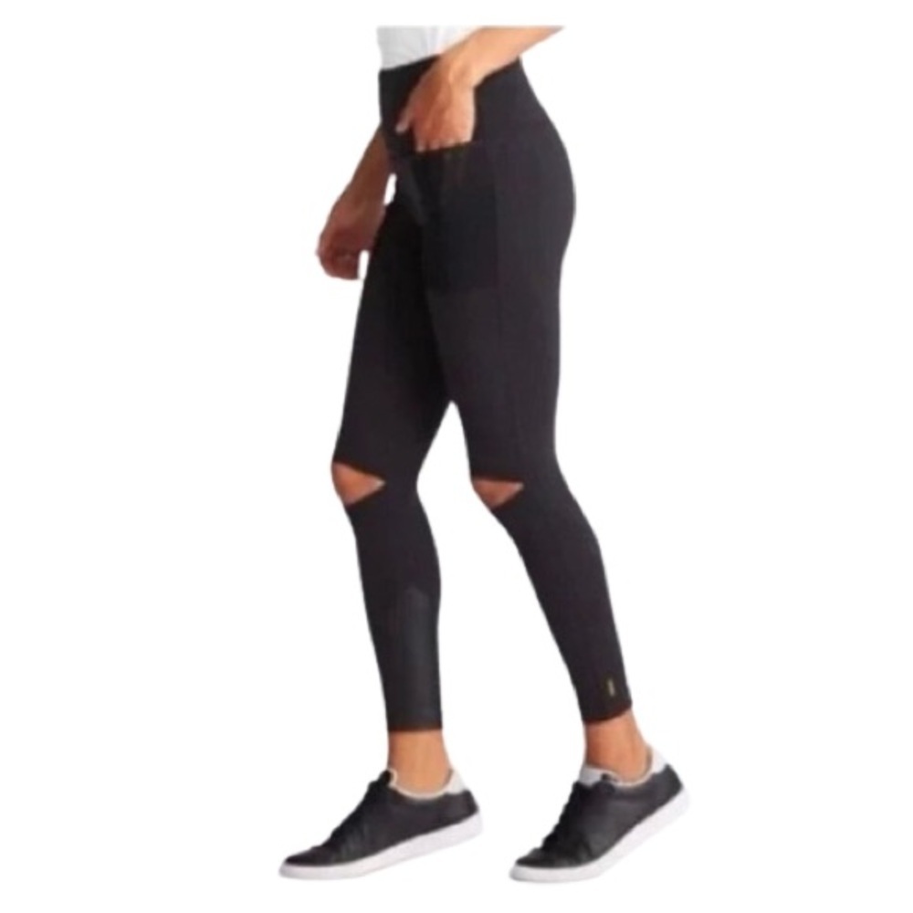 Women's M Lucy Activewear Hatha Leggings Front Zip Open Knee Mesh Pockets